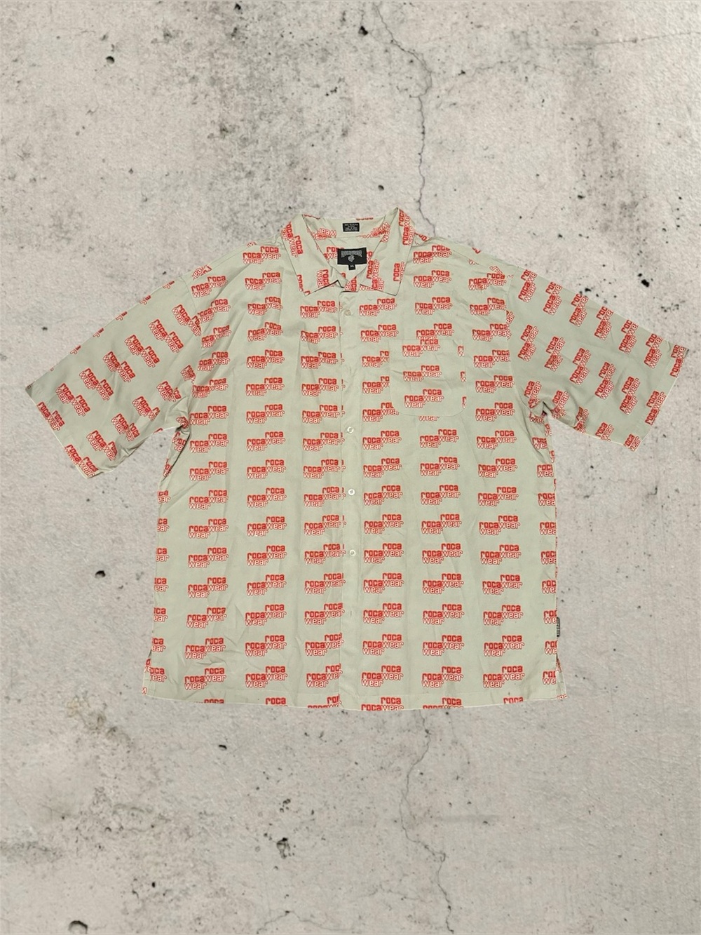 Rocawear Monogram Print Button Down Skater Style Y2K T Shirt